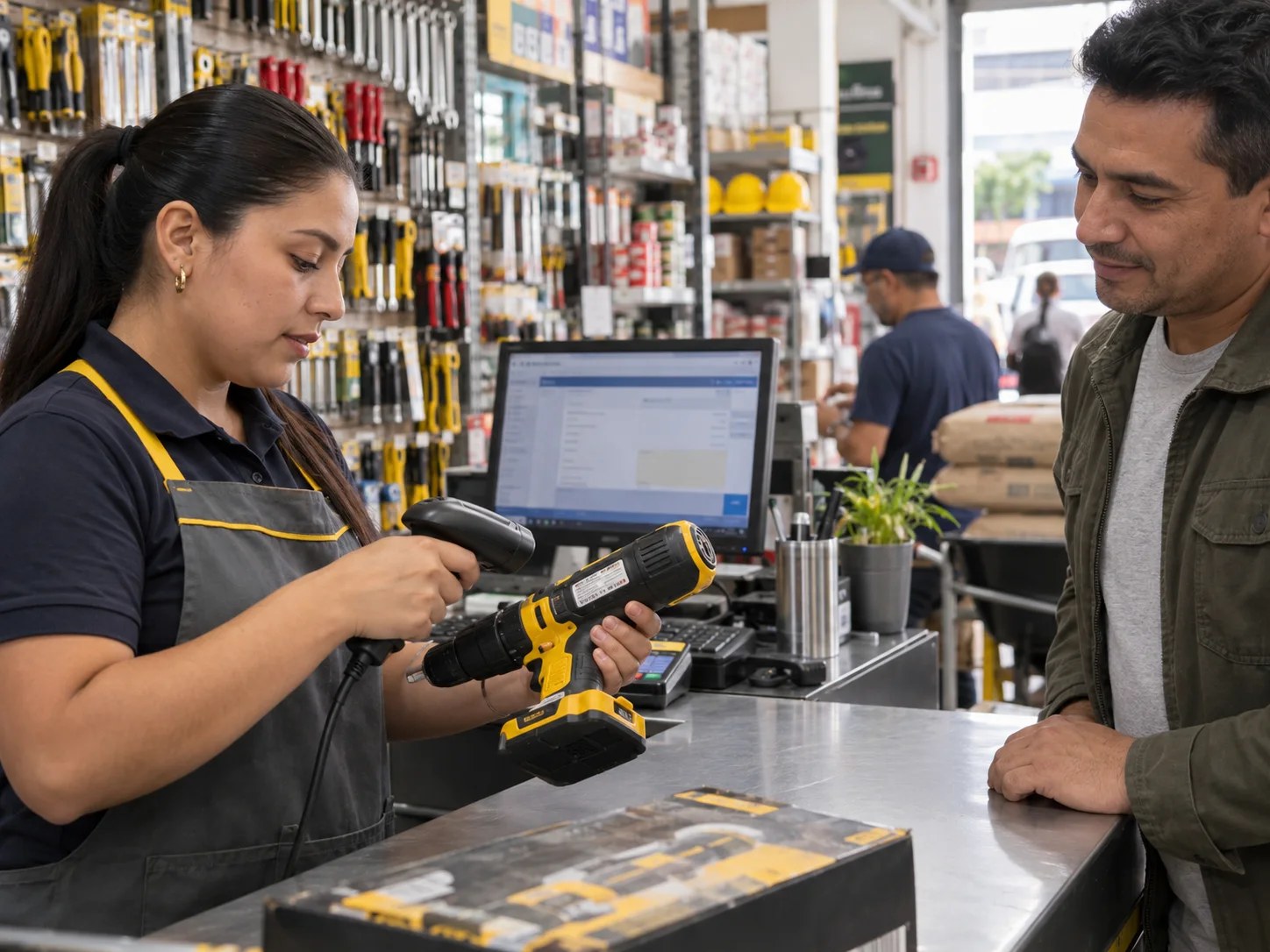 Empleado registra el serial de una herramienta en el POS durante la venta